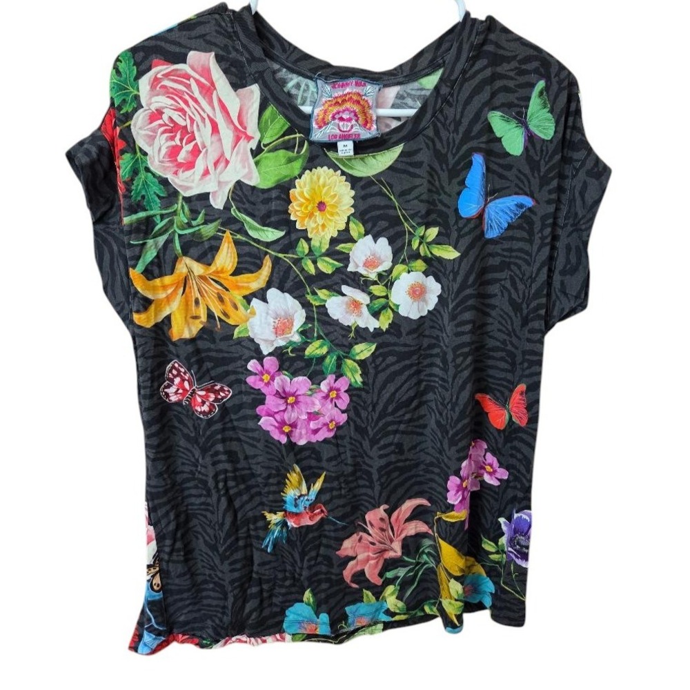 Johnny Was Blooming Breeze Floral Print Short Sleeve Relaxed Tee Size Medium